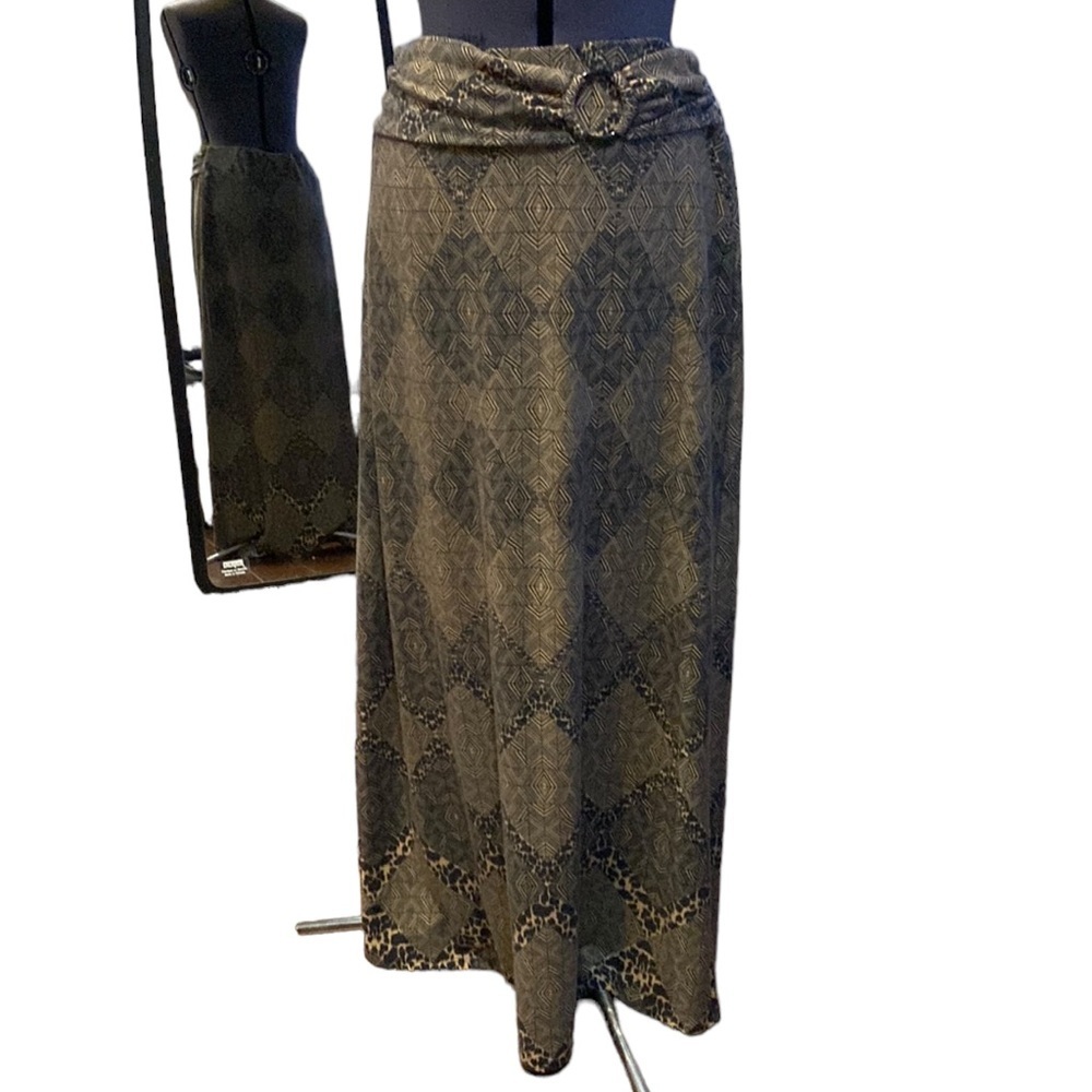 Robert Louis Brown/Boack L Striped Flowy Maxi Skirt w/Belt Attached Leopard Sign